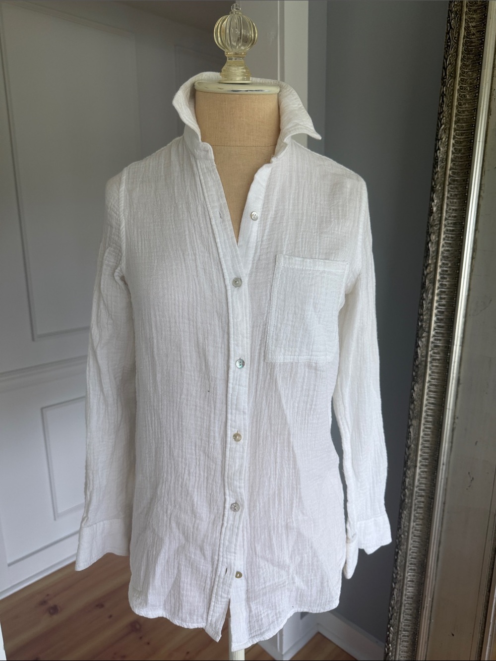 White Linen Textured Button-Up Shirt